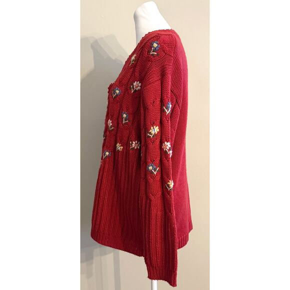 Vintage 80s Cardigan Embroidered Flowers Wool Blend Grandmacore Retro - Picture 3 of 5